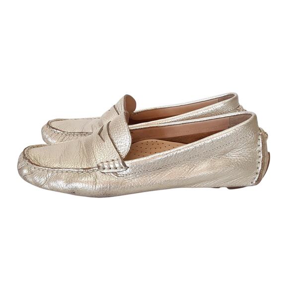 Cole Haan Leather Penny Loafers Gold Metallic Driving Flats Womens 6.5B Comfort - Picture 3 of 10